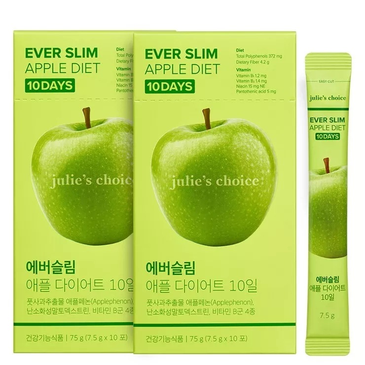 1+1 ジュリスチョイスおいしく落ちるエバースリムアップルダイエット10日*2ボックス 青リンゴ ダイエット アップルフェノン 体脂肪 カロリーカット