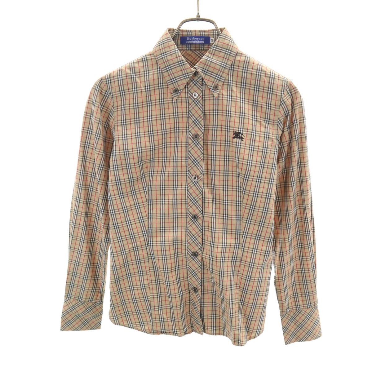 Burberrys OF LONDON BLUE LABEL バーバリーズオブロンドンブルーレーベル 90s オールド ノバチェック 長袖 ボタンダウンシャツ 38 ベージュ 三陽商会 レディース 古