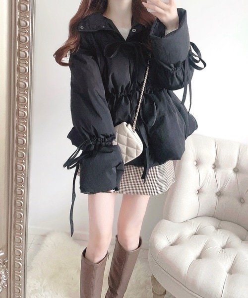 ダウン ダウンジャケット 「aya×merrylatte」リボン袖ダウン＆ミニスカートコーデ2点set レディース