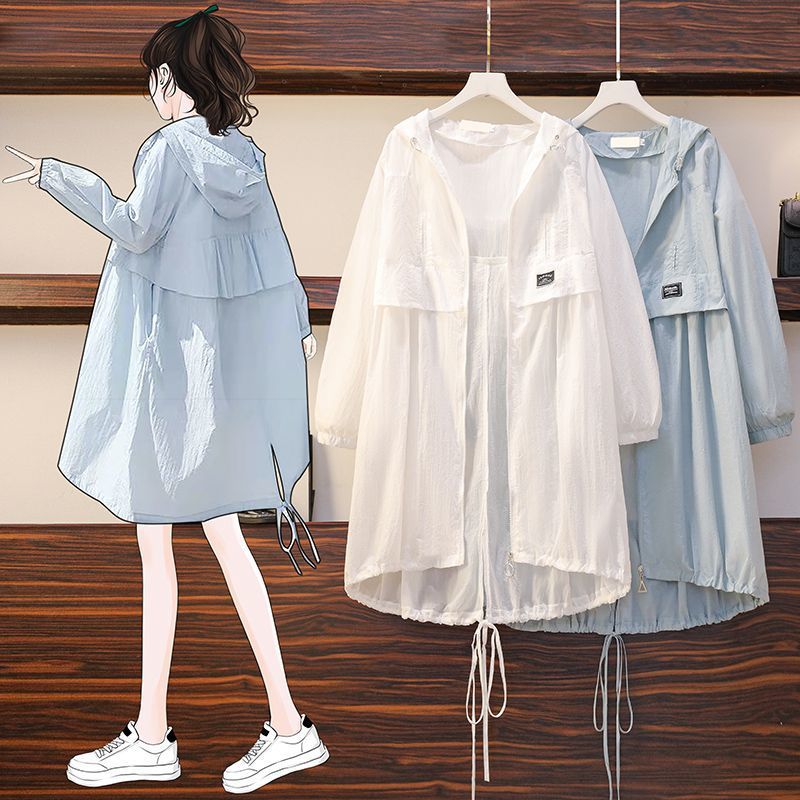 ファット MM プラスサイズの夏の日焼け防止服女性 2025 新しいスタイル中長緩いスタイル年齢を減らすカーディガンジャケット 200 ポンド