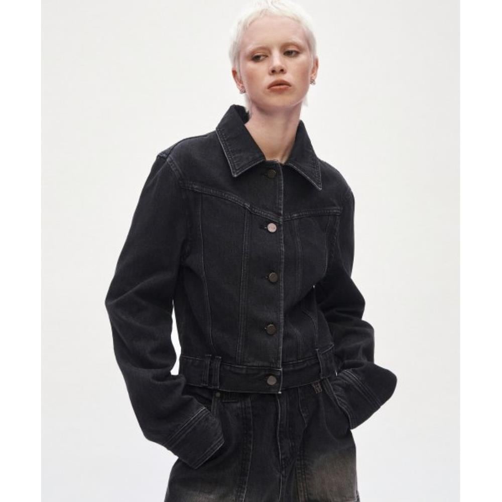 TREEMINGBIRD Incision Denim Setup Jacket Black TMB233J