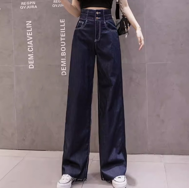 レディース パンツ ボトムス ジャージ フレア デニム フルレングス Iライン ウエストマーク ファスナー ハイウエスト ボタン 薄手 綿 コットン きれいめ シンプル カジュアル おしゃれ