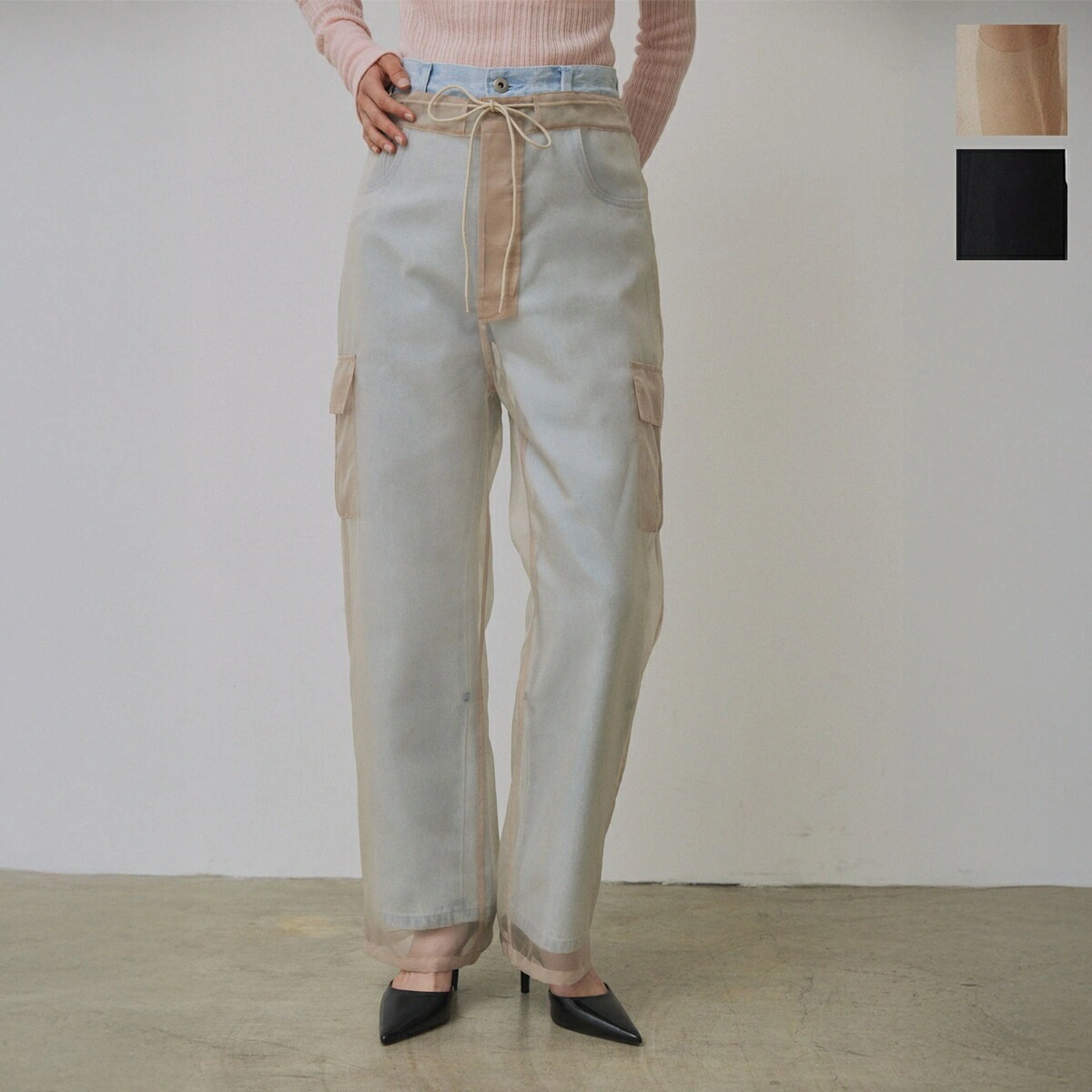 Abor アボア パンツ Organdie Cargo Pants オーガンジーカーゴパンツ 251-62004 レディース マット シースルー カラー2色 【mega】
