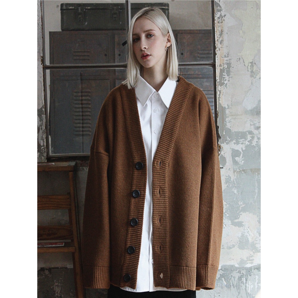 CPGNヘビーオーバーフィットラムスウールカーディガンキャメル