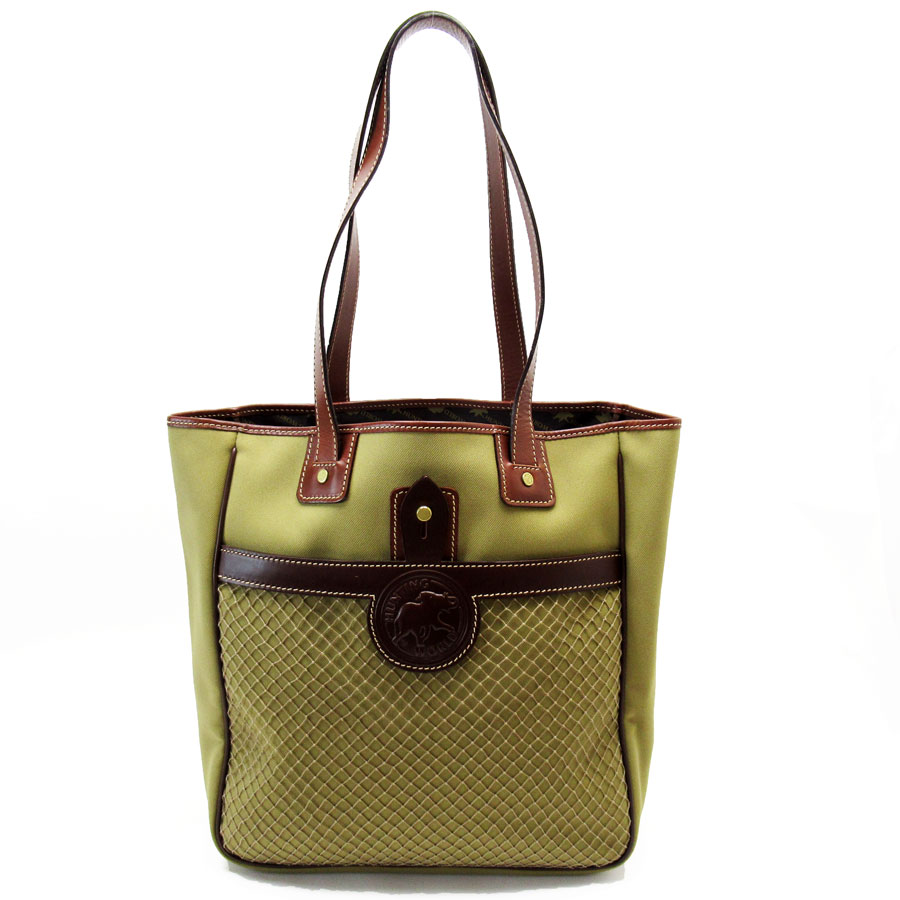 ハンティングワールド HUNTING WORLD ショルダーバッグ キャンバス/レザー カーキ×ブラウン ユニセックス t18995g