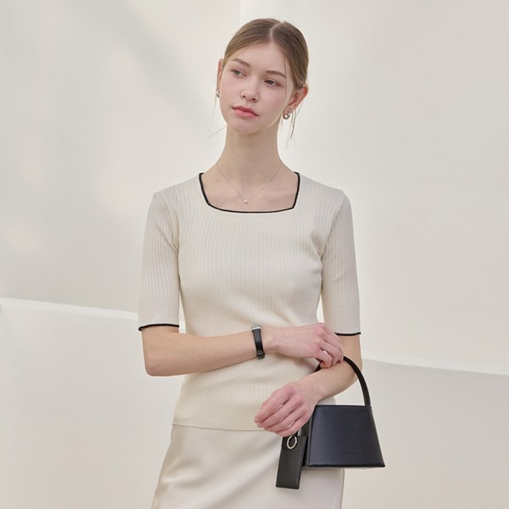 [リアーナニューヨーク] トリミングスクエアネックニット_アイボリー