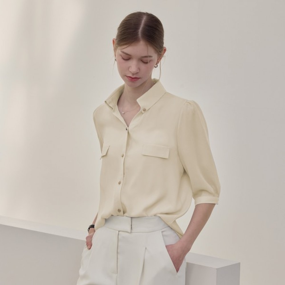 [リアーナニューヨーク] スタンディングボタンダウンブラウス_クリーム