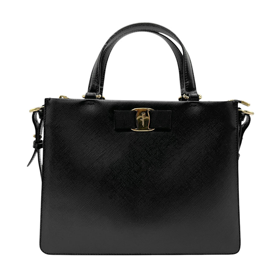 サルヴァトーレフェラガモ Salvatore Ferragamo ショルダーバッグ ハンドバッグ ヴァラリボン レザー ブラック レディース n0815