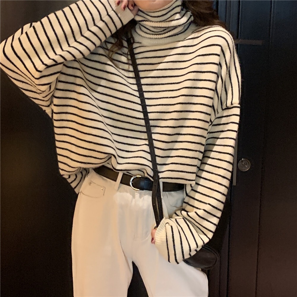 ゆったりニット トップス デート セーター トップス 長袖 ハイネック ストレート ニット かわいい シンプル カジュアル おしゃれ お洒落 かっこいい 可愛い 女子 ラフ ボーイッシュ