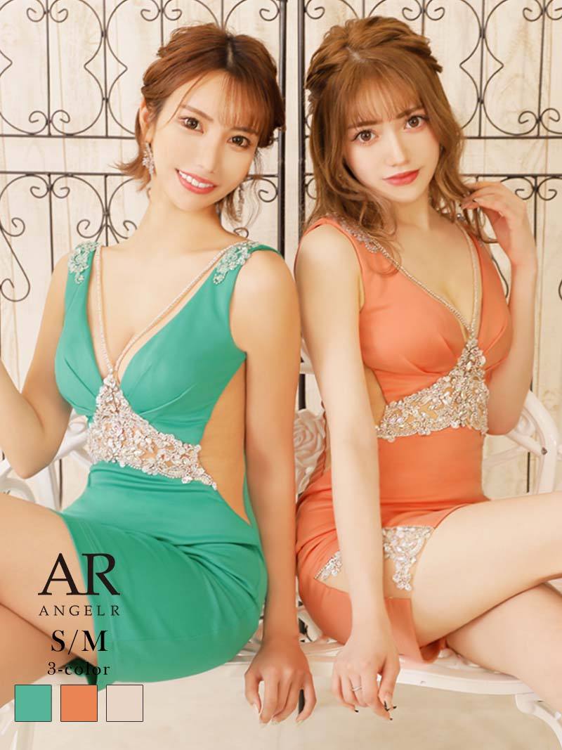 キャミドレス セクシードレス ミニ丈 スレンダーライン 細見え ビジュー 谷間 シアー シースルー 谷間 AngelRドレス エンジェルアール