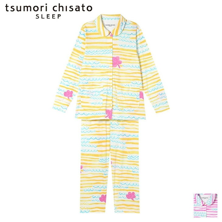 ツモリチサト tsumori chisato ワコール wacoal パジャマ ルームウェア 部屋着 長袖 手描き風波形ボーダー柄 ツモリチサトスリープ 寝間着 秋冬 UDX597