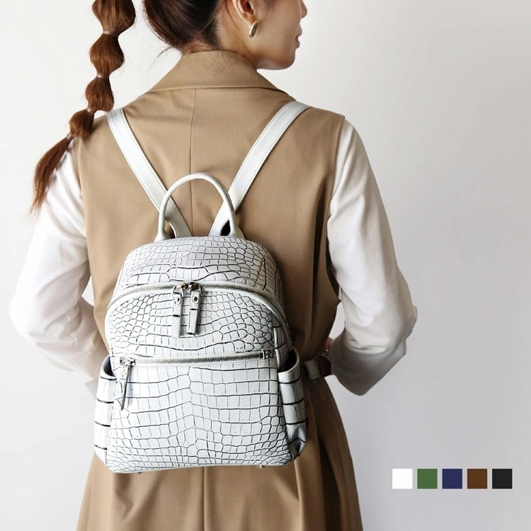 クロコダイル マット 加工 リュック 2WAY レディース バッグ クロコダイルバッグ ショルダーバッグ リアルレザー 本革 大容量 軽量 軽い 母の日 ギフト 4FA (06001818r)