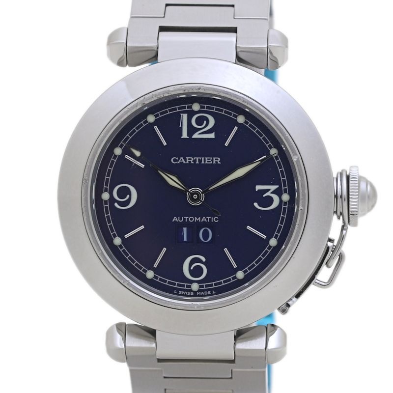 CARTIER カルティエ パシャＣ ビッグデイト W31047M7 ネイビー 腕時計 ボーイズ ユニセックス ステンレススチール /40061【中古】