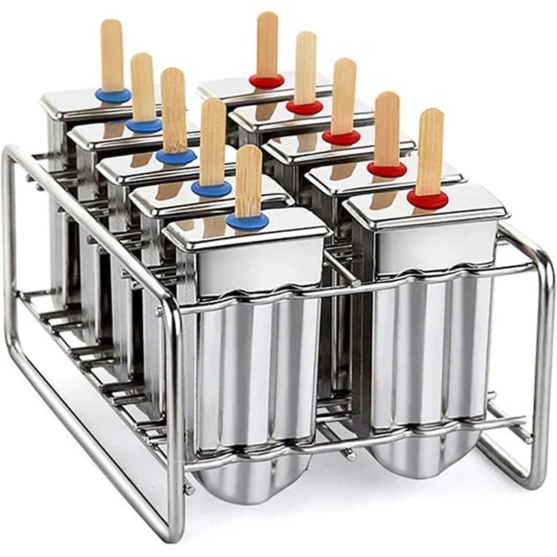 【送 料 無 料】10個セット アイスクリーム型 ステンレス鋼 製氷器 製氷皿 蓋付き トレイラック付き 5,315円