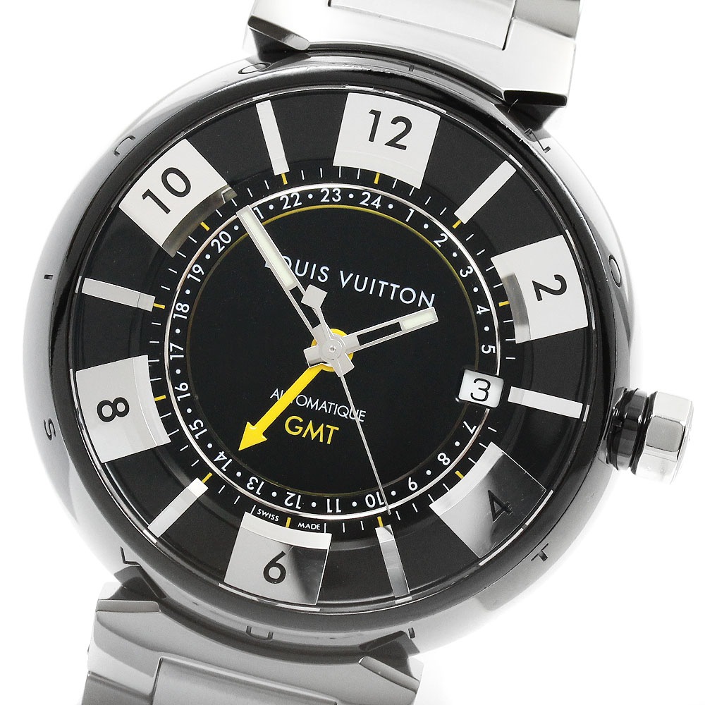 ルイ・ヴィトン LOUIS VUITTON Q113K タンブールインブラック GMT デイト 自動巻き メンズ 箱・保証書付き_951112【中古】