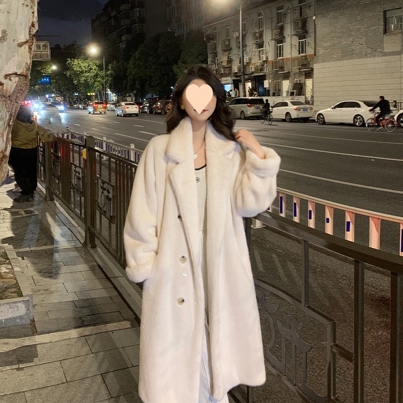 2025秋冬新作ワンピース増厚コートミドル丈ヨーロッパミンク模造ミンクファーコートコート女性用