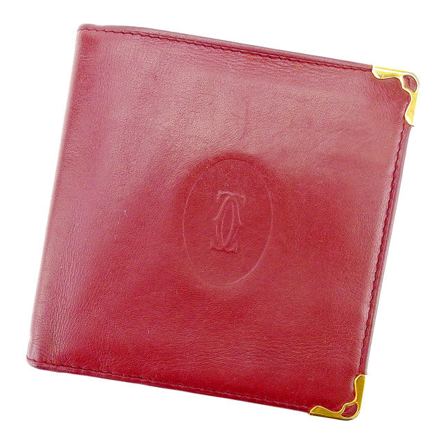 二つ折り財布 財布 マストライン ボルドー ゴールド 中古