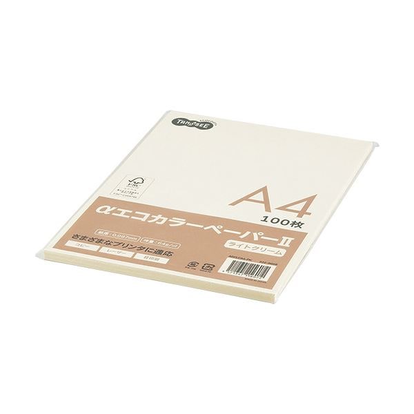 （まとめ） TANOSEE αエコカラーペーパーII A4 ライトクリーム 少枚数パック 1冊（100枚） 30セット