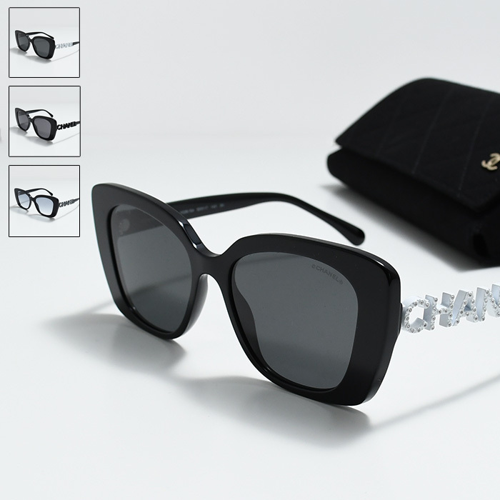 CHANEL シャネル サングラス スクエア シェイプ アイウェア 5422B レディース ブラック ホワイト ブルー アセテート ストラス ロゴ U