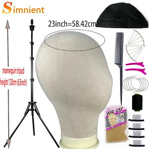 マネキンヘッド キャンバスブロック 調整可能なヘッド かつらディスプレイ用の三脚付き 23white with 120cm