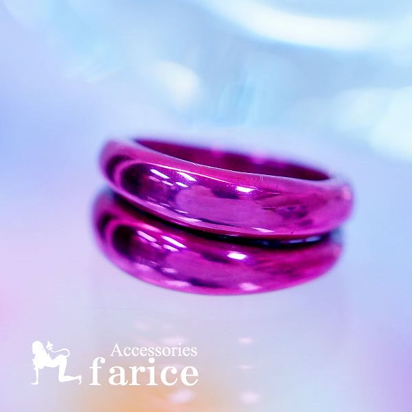 メタルピンクカラーシンプルデザインシルバー甲丸ジュエリーリング9号