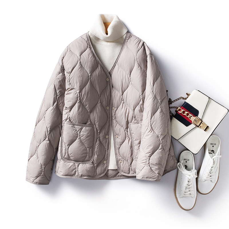 【大人可愛い】 無地 Vネックシンプル 防寒 中綿 コート