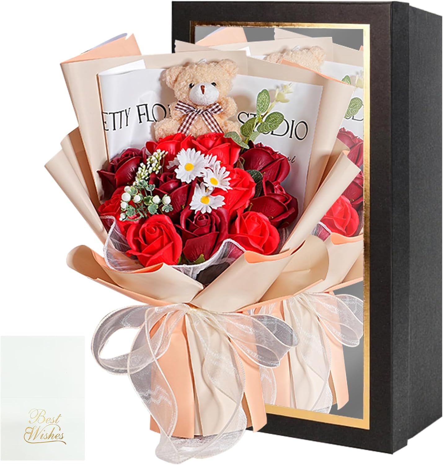 ソープフラワー バラ グラデーション ブーケ 造花 枯れない花 レッド