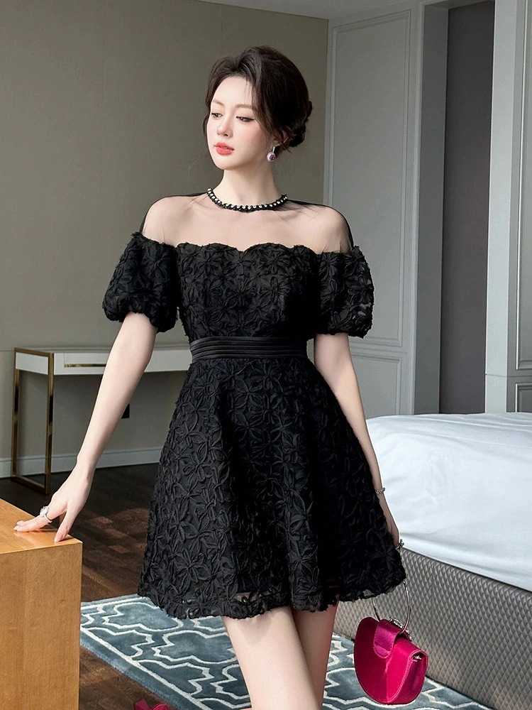 韓国ワンピースかわいい セクシーウエストライン受入ウエストレースワンピース パーティー