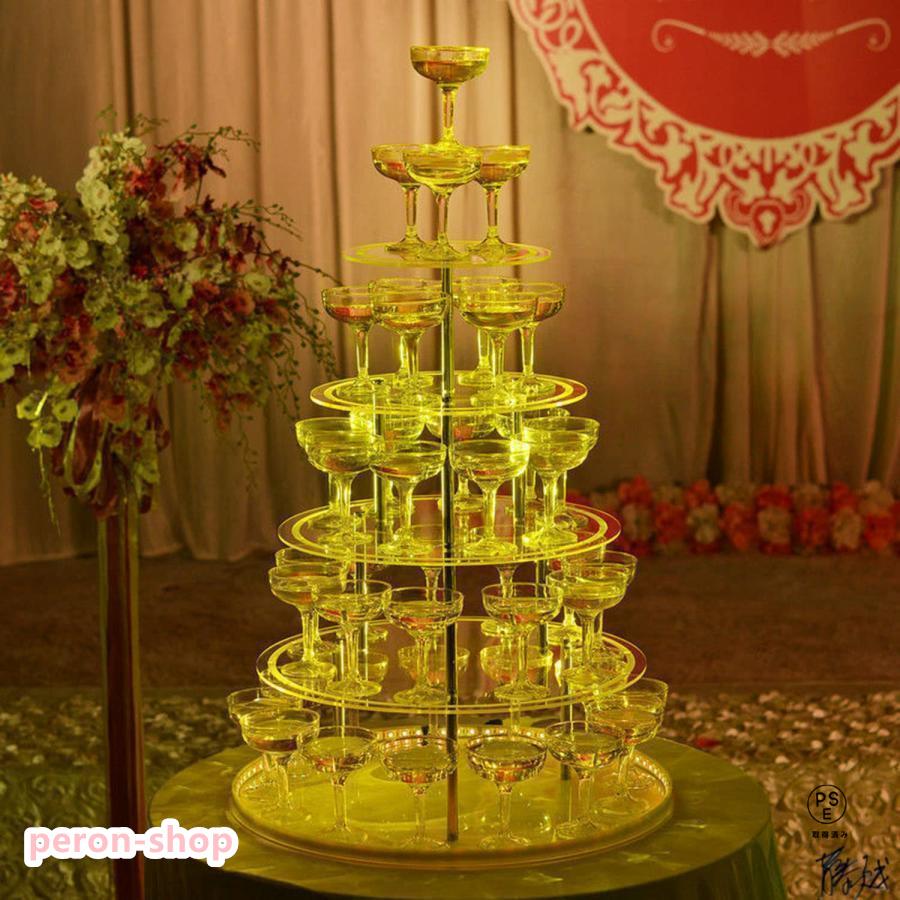 【即納】シャンパンタワーディスプレイパーティー用の5層ハート型のアクリルゴブレットワインタワーロマンチックな赤ワインスタンド60カップ入り結婚披露宴の誕生