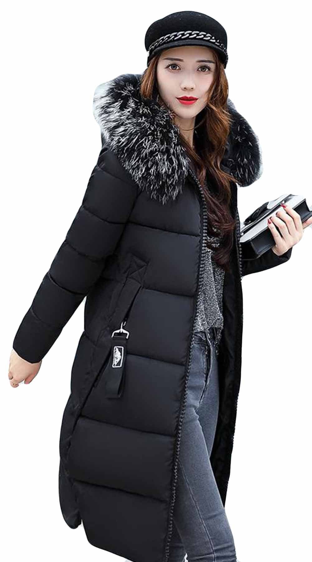 [ＭｅｎｇＦａｎ] レディース ダウンジャケット 冬 厚手 防寒服 アウトドア ロングコート フード 無地 ファー 防風 柔らかい 中綿 韓国風 軽量 ファッション 暖かいブラック2XL