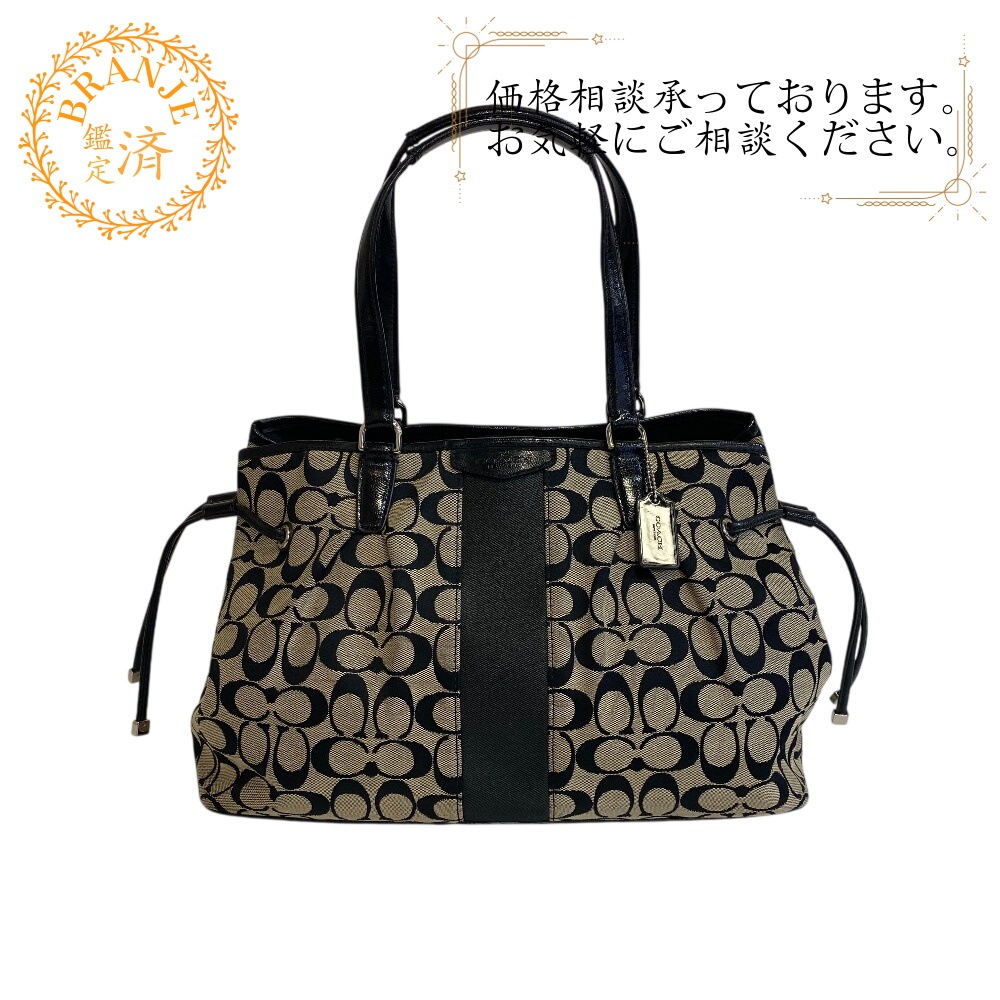 F28501 ハンド ショルダー シグネチャー キャンバス トートバッグ ブラック レディース