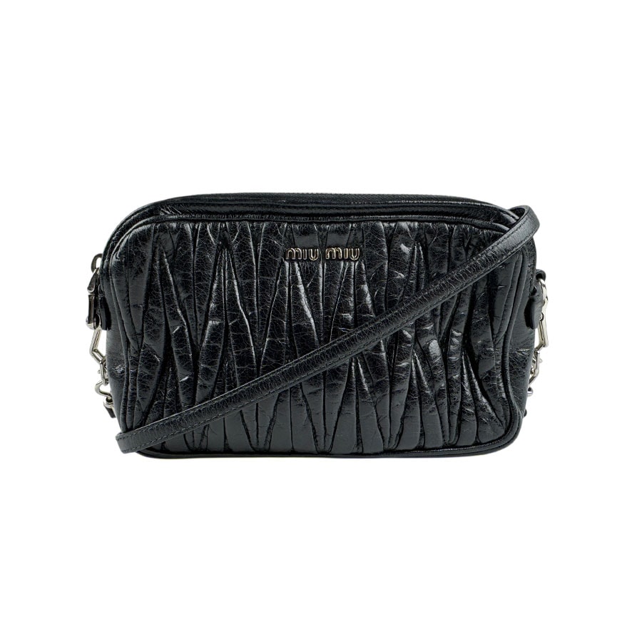 ミュウミュウ MIUMIU 斜め掛けショルダーバッグ マテラッセ レザー ブラック シルバー レディース z5304
