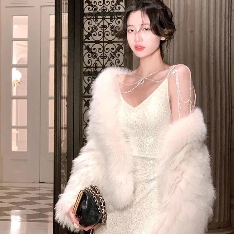 パーティードレス 白キャミソールワンピース女 年フレンチデザインセンス気品優しい風スカート宴会バースデードレススカート