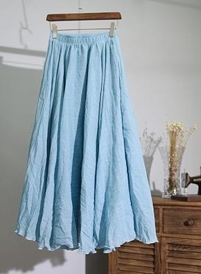 3140.ロング丈 シンプルフレアスカート（スカイブルー）2019 春夏秋 無地 通勤通学 普段使い カジュアル