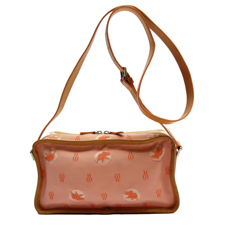 ハンティングワールド HUNTING WORLD ショルダーバッグ キャンバス/レザー オレンジ系×ブラウン ユニセックス t19618a