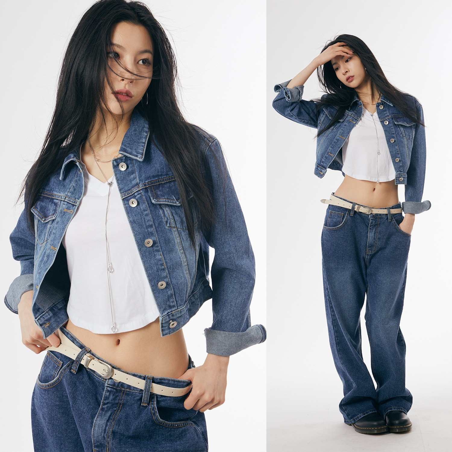 [韓国スタイルファッション] 24S/S デバショット デニムトラッカー 青ジャケット