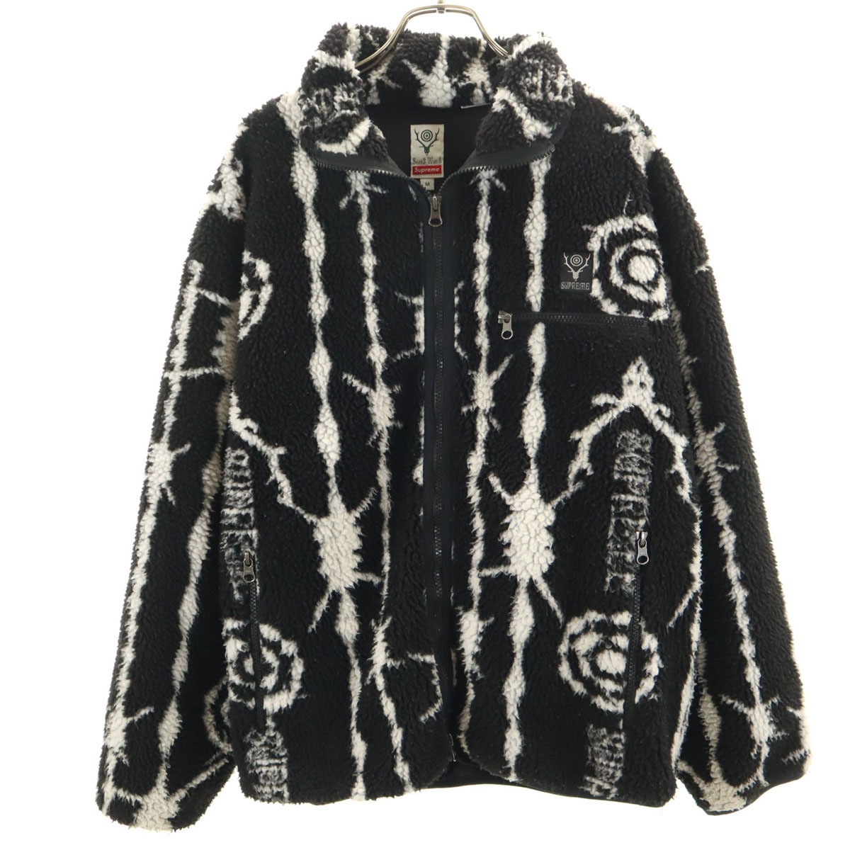 21SS サウスツーウエストエイト コラボ 総柄 フリースジャケット M ブラック x SOUTH2 WEST8 メンズ 古着 25,410円
