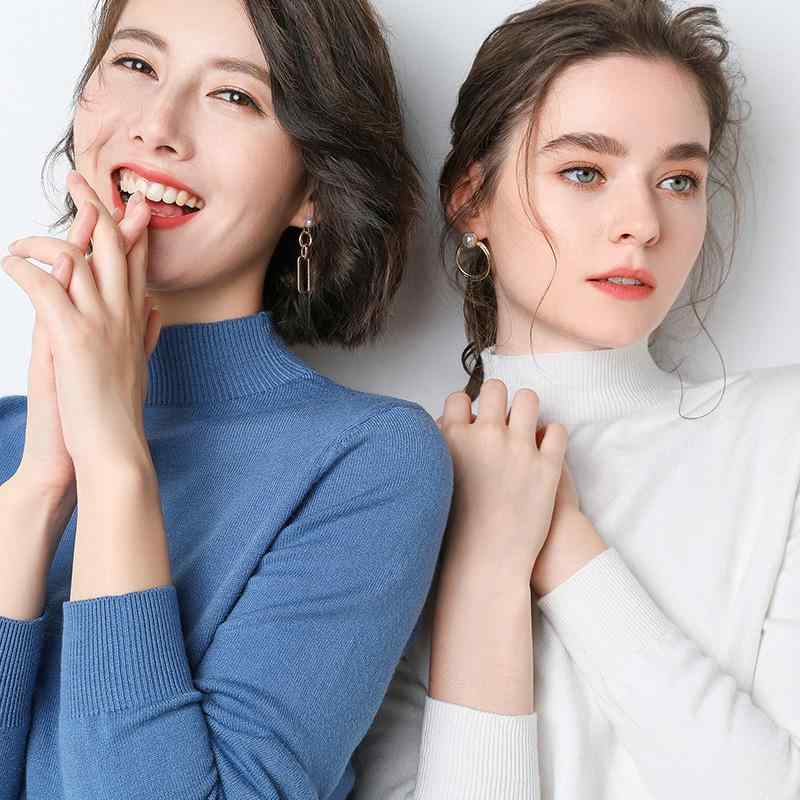 ファッション 服 オシャレ カワイイ シンプル 大カワイイ サイズ 婦服 秋 ハーフ タートルネックセーター プルオーバー 韓国 スタイル ウール セーター ミッド カラー シャツ