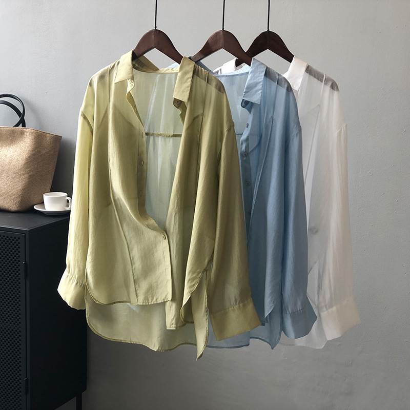 シャツ ブラウス トップス 長袖 シースルー ボタン 前開き 個性的 レディース 大人可愛い きれいめ 4,938円