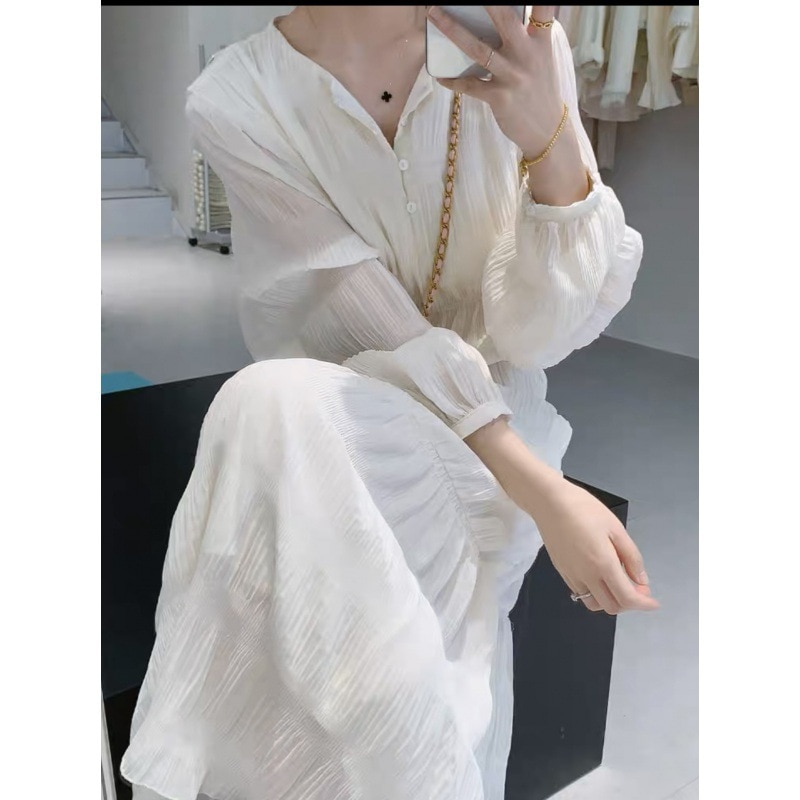 高級感 長袖ブラウス シフォンワンピース 着痩せ ロングスカート 気質 ゆったり 優しい