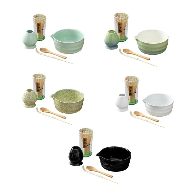 抹茶碗 手作り磁器製スクープ 抹茶泡立て器5個セット お茶好きへのギフト 茶道セット 注ぎ口付き道具