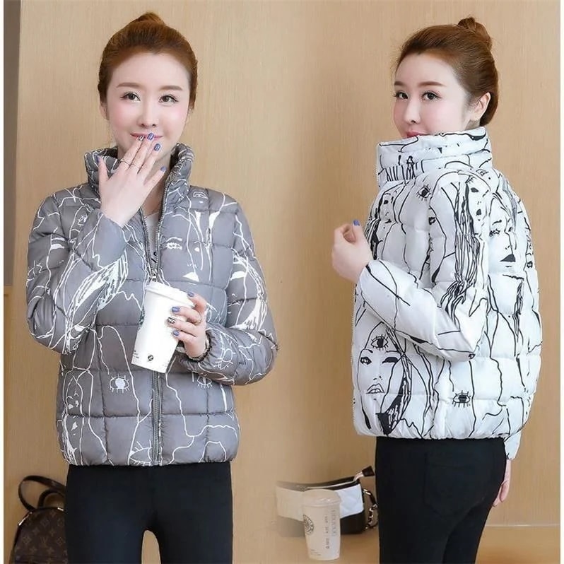 の入荷中綿コートレディース防寒コートプリント立ち襟軽量カジュアルポケット付き暖かいファッション秋冬作きれいめおしゃれ