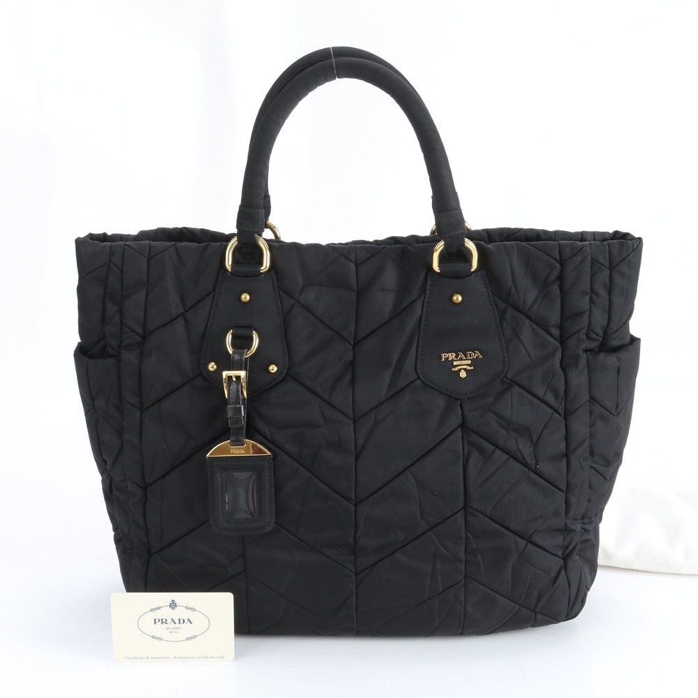 極美品 ギャランティカード付 キルティング ナイロン BN1543 トート バッグ 肩掛け ショルダー ハンド ブラック 黒 A4 レディース EUM DN14-8 中古