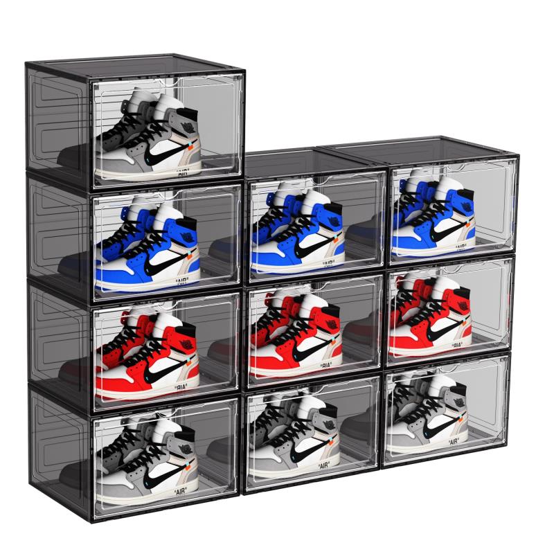 シューズボックス 10個セット大容量収納展示ボックス 透明磁石開閉扉スニーカーボックス 小物模型化粧品収納ケース 靴ケース 收纳靴箱 男女兼用シューズケース 玄関靴棚 組立て式 透明扉付き 10個セッ