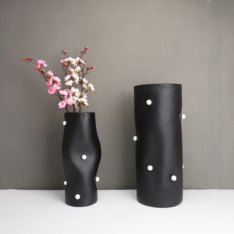 花瓶 ビーズ装飾 円柱 フラワーベース 花器 装飾 シンプル 生け花 造花 おしゃれ インテリア フラワースタンド 雑貨 ホワイト ブラック