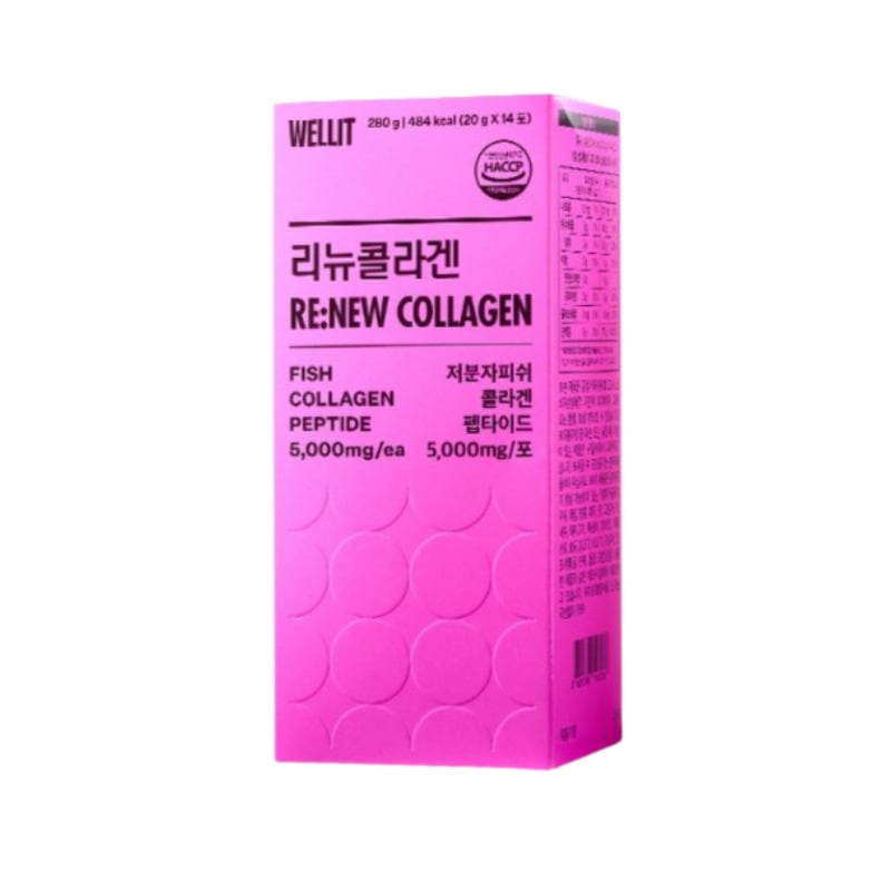 レニューコラーゲン 超低分子 フィッシュコラーゲン 300ダルトン 超高含量 5000mg 1BOX14包/韓国 ビタミンBC亜鉛 セレンビオチン 液状スティック型