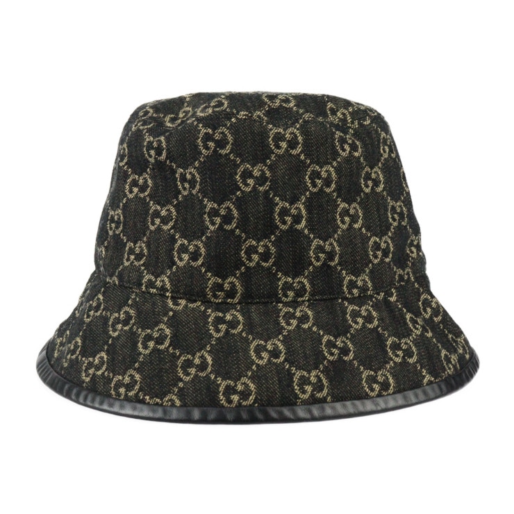 超美品 GUCCI グッチ ハット 5763713 バケットハット 表記サイズ M 58cm GGキャンバス レザー ブラック系 ベージュ系 帽子 本物保証 中古