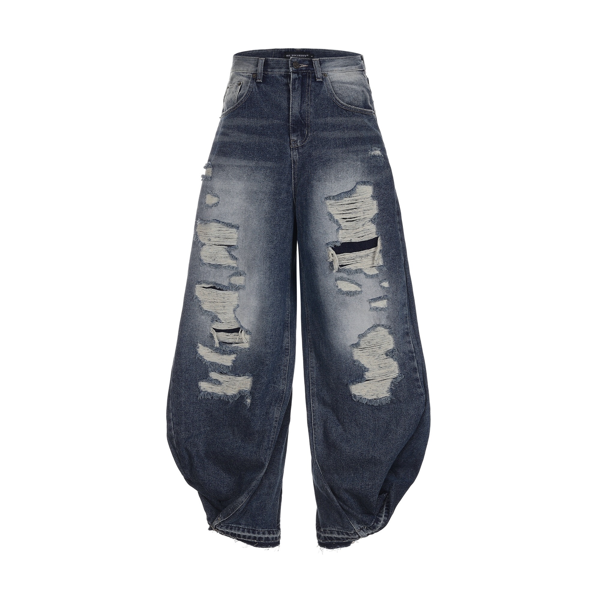 【SURGERY】 SURGERY DOUBLE FOLDING OVER WIDE BAGGY JEANS : DESTROYED BLUE