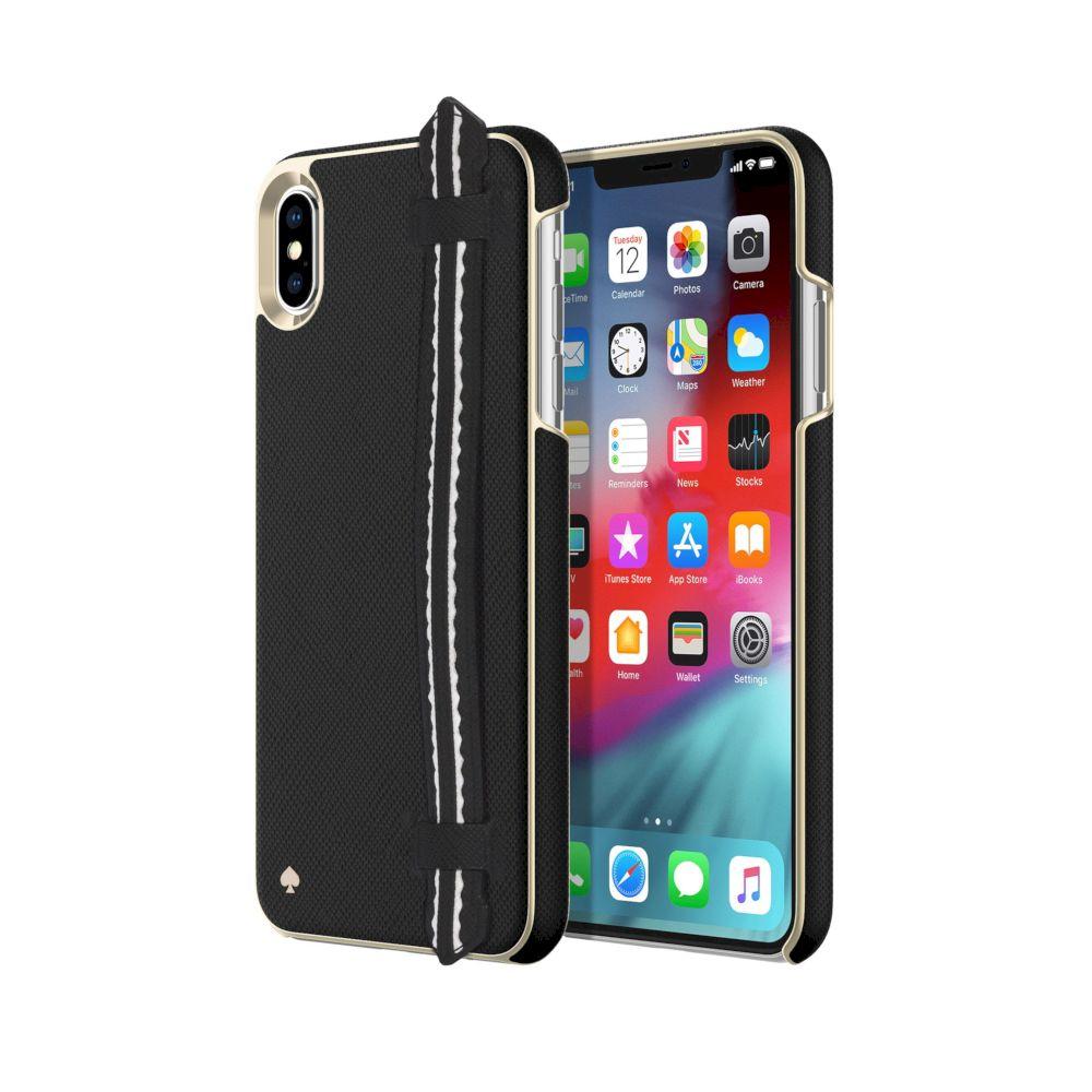 kate spade new york - Wrap Strap Case For iPhone XS Max - Scallop Black Saffiano/Gold Saffiano Scall