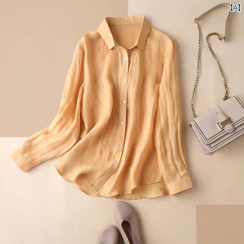 レディース　　シャツ　トップス コットンリネン 長袖 シャツ レディース 2025 春秋 大きいサイズ スリム 無地 リネン レイヤリング トップス